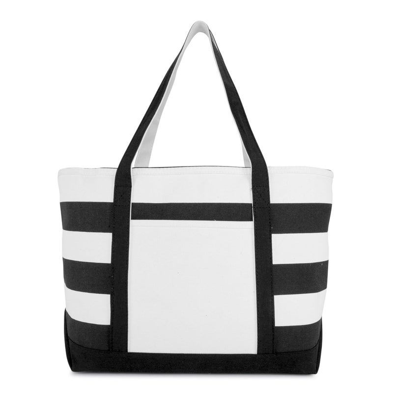 DALIX Striped Boat Bag Premium Cotton Canvas Tote in Black - Image 2